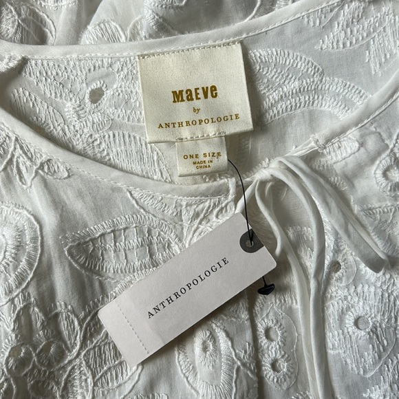 Maeve Anthropologie White Embroidered Eyelet Boho Puff Sleeve Cardigan One Size - Picture 10 of 10